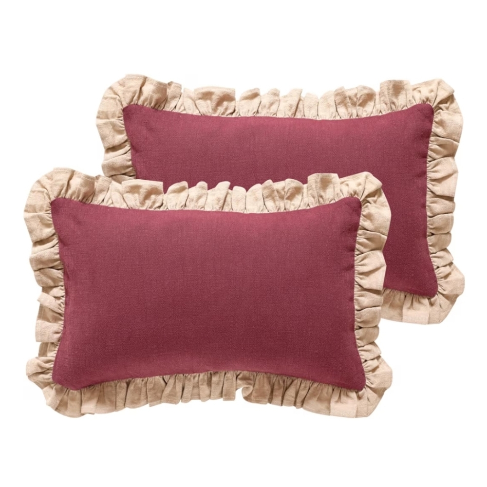 Patdrea NWT 2pc 20"x12" Linen Blend Shabby Chic Lumbar Throw Pillow Covers Rose